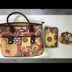 Spartina floral tote with wallet and coin purse